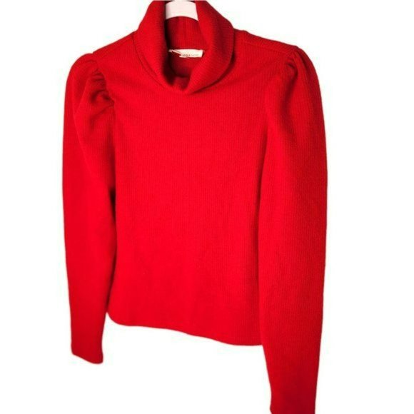 JUNE & HUDSON Christmas Red Puff Sleeve Turtleneck Sweater Holiday Women's Small - Picture 4 of 7
